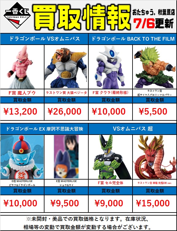【ドラゴンボール一番くじ】買取価格表更新!! おたちゅう。秋葉原1号店おたちゅう。秋葉原1号店