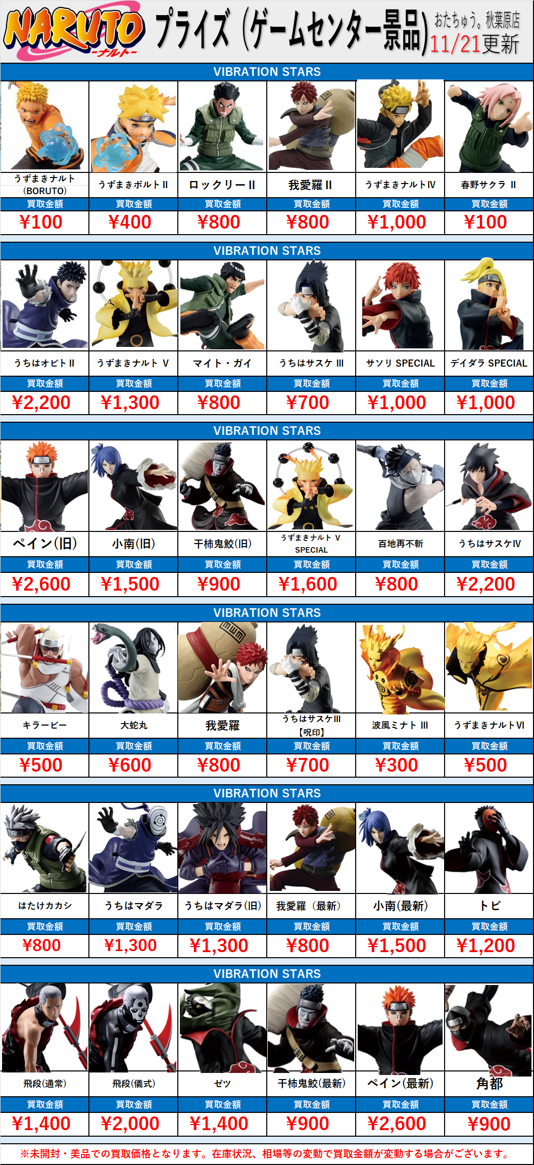 【30体】人気プライズフィギュアまとめ売り ONEPIECE NARUTO ナルト-NARUTO- プライズフィギュア(ゲームセンター景品)買取表！ - お