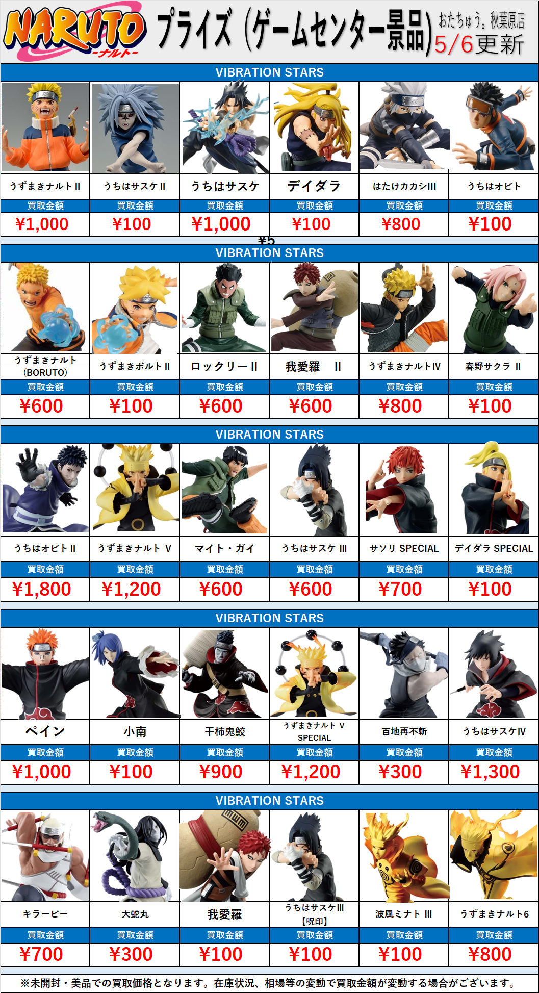 【限定価格セール！】 ナルト-NARUTO- プライズフィギュア(ゲームセンター景品)買取表 その他