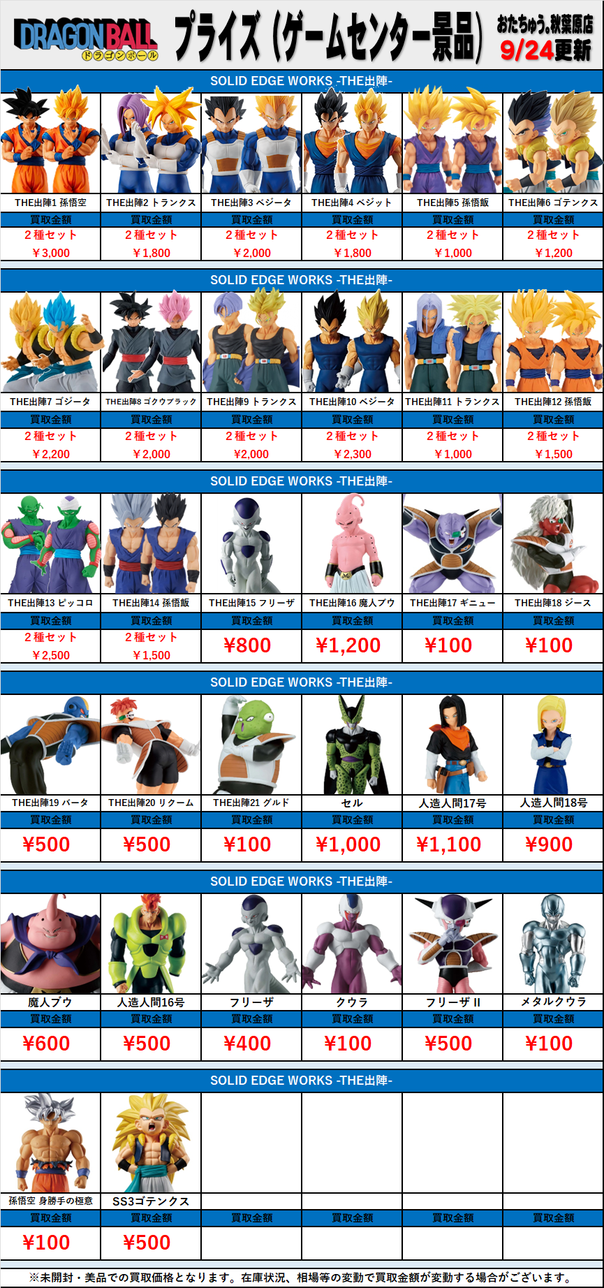 ドラゴンボール プライズ(ゲームセンター景品)買取金額 全国対応