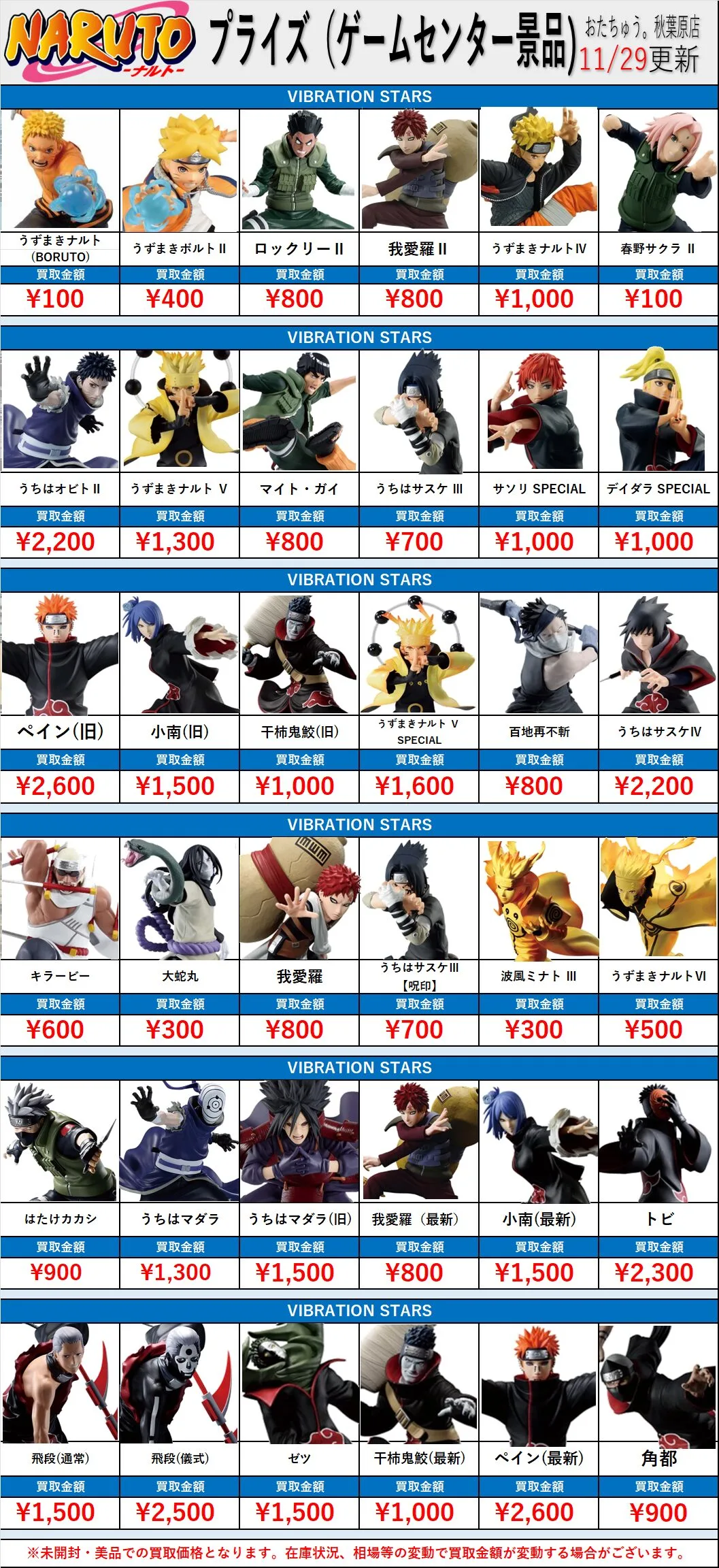 ナルト-NARUTO- プライズフィギュア(ゲームセンター景品)買取表！ - お