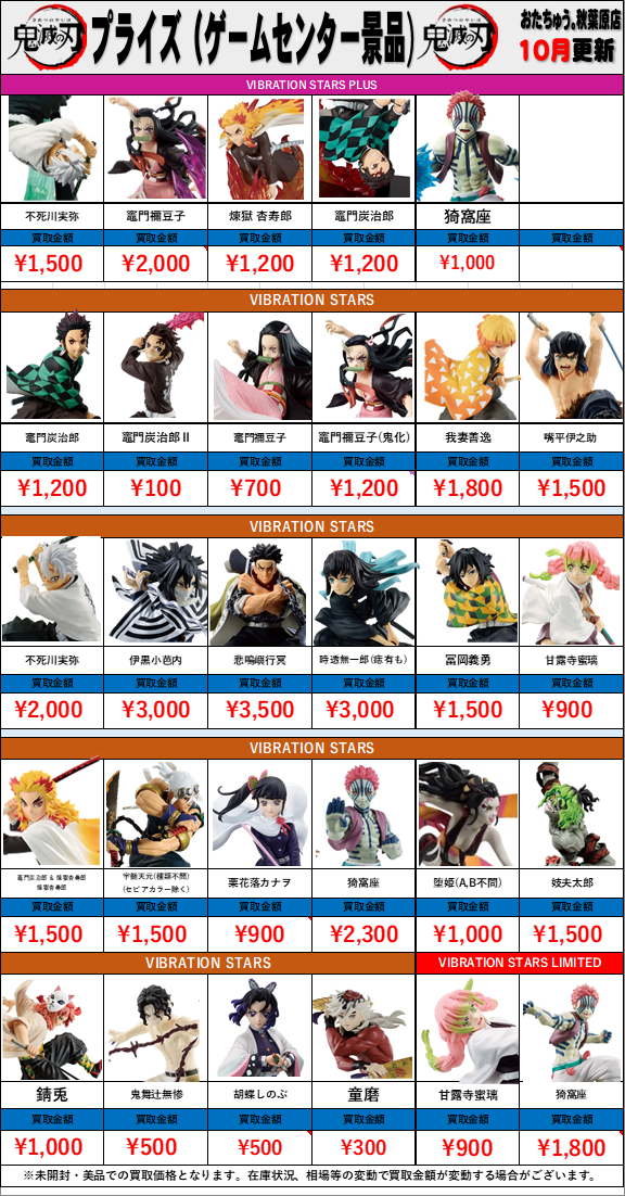 鬼滅の刃 プライズ(ゲームセンター景品)買取金額 全国対応の宅配