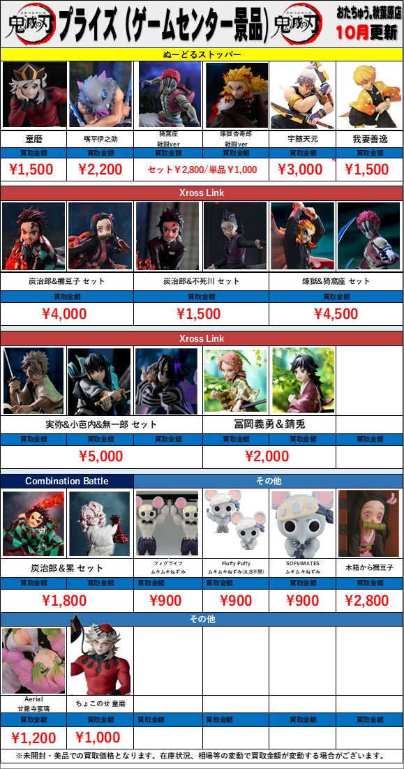 プライズ景品　まとめ売り　計15点 鬼滅の刃 プライズ(ゲームセンター景品)買取金額 全国対応の宅配