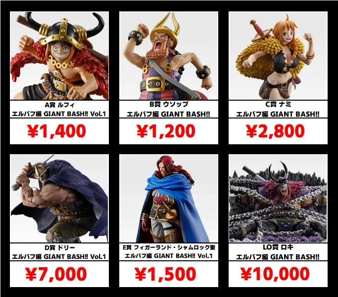 ワンピース一番くじ D賞ドリー B賞ウソップ E賞シャムロック F賞イム