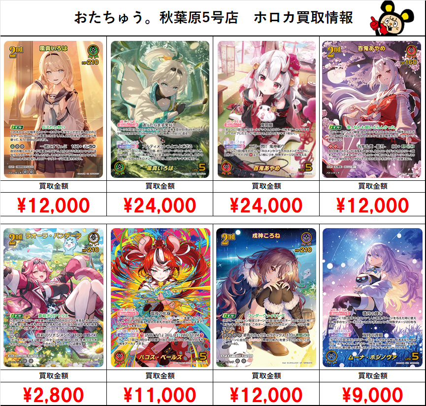 秋葉原【 ホロライブ オフィシャルカードゲーム 】買取価格表/全国対応