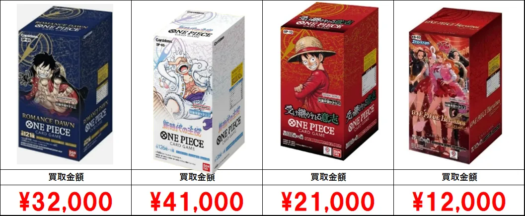 ワンピースカード【未開封ボックス(BOX)】買取価格表/全国対応の宅配 ワンピースカード【未開封ボックス(BOX)】買取価格表/全国対応の宅配