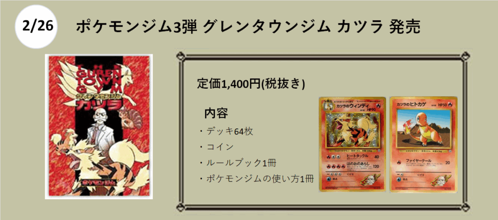 2月26日
ポケモンジム3弾　グレンタウン
カツラ　発売
