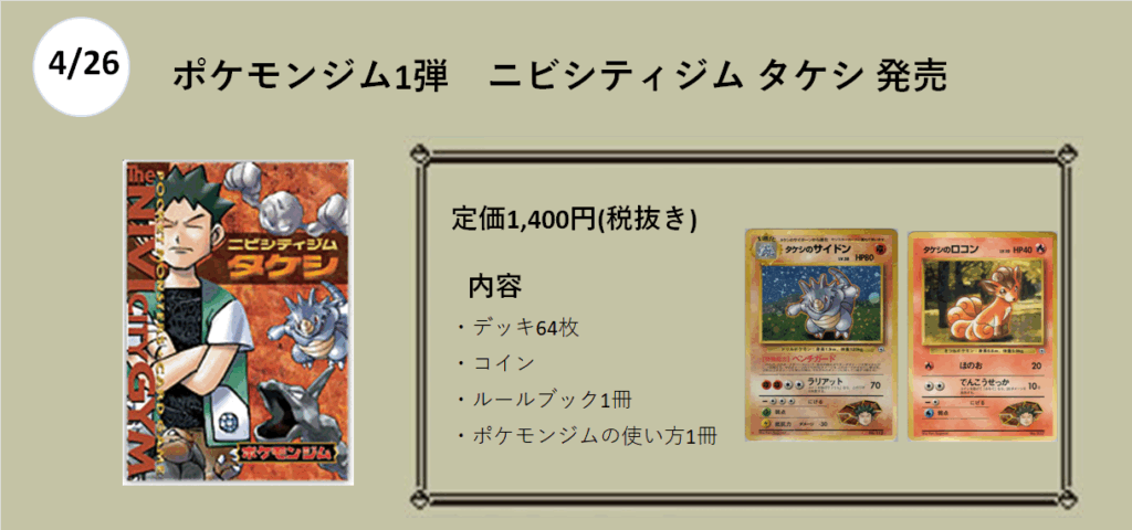 4月26日発売
ポケモンジム第1弾　ニビシティジム

タケシのサイドン
タケシのロコン

