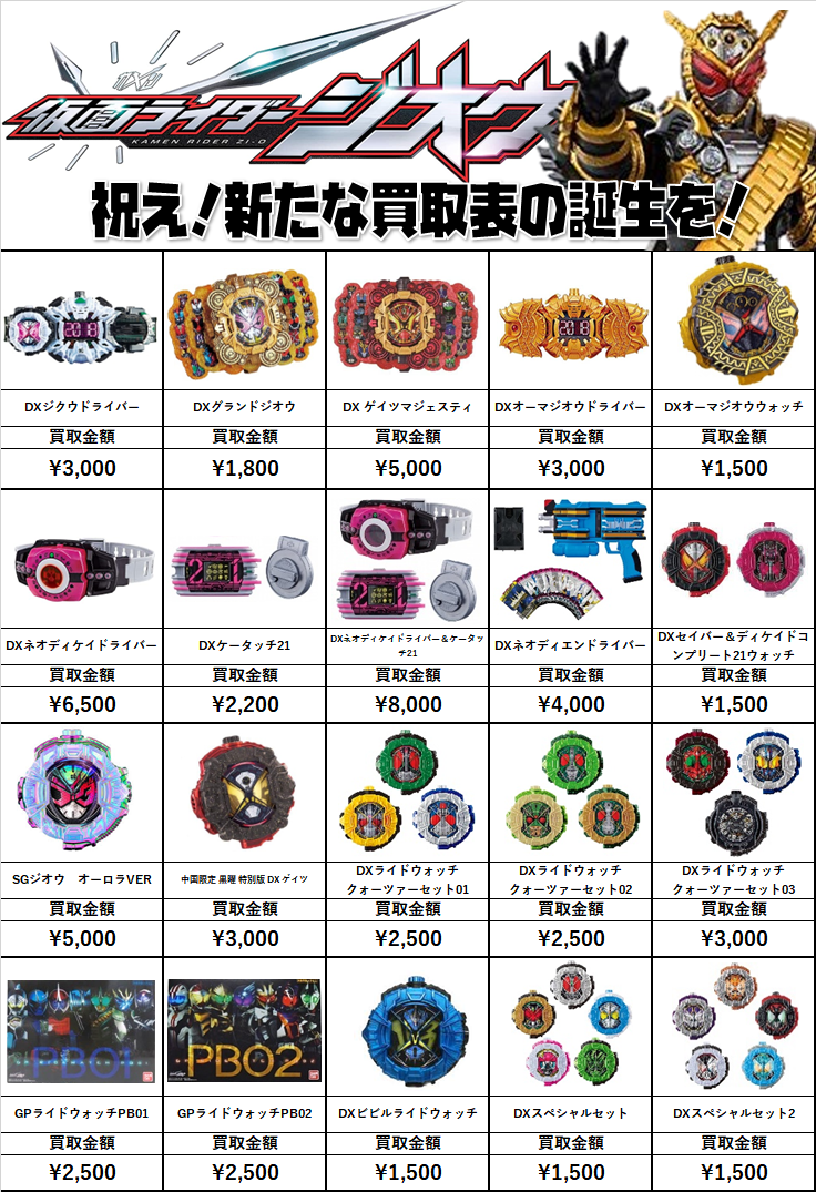 仮面ライダー専門店】DX変身ベルトや玩具（おもちゃ）など買取価格は