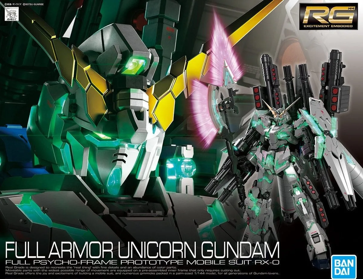 RG フルアーマー・ユニコーンガンダムのプラモデルのパッケージ