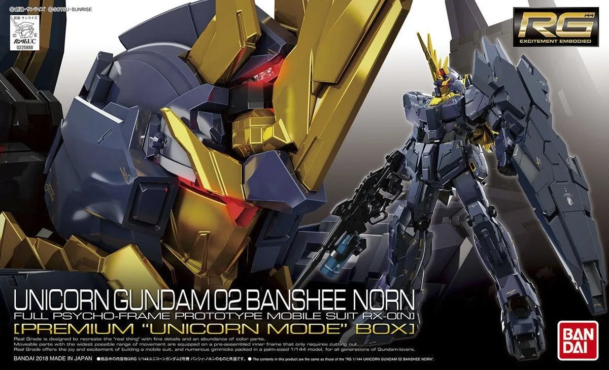 RG ユニコーンガンダム2号機 バンシィ・ノルン プレミアム `ユニコーンモード` ボックスのプラモデルのパッケージ